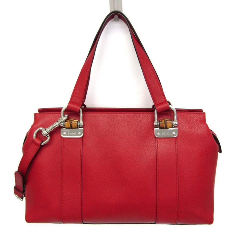 GUCCI Red Leather Bamboo Shoulder Bag
